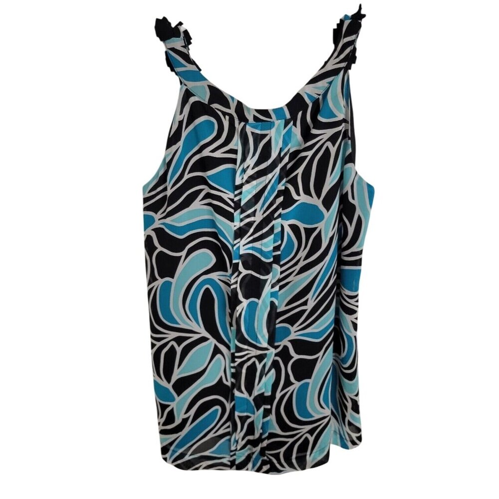 APOSTROPHE Sleeveless Abstract Print Blouse Top W/ Pleated Front &‎ Black Lining